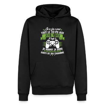 Je ne joue pas tout le temps aux jeux vidéos - Sweat à capuche Premium bio Homme - noir - Devant - Nico (187cm)