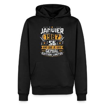 Rétro Cadeau D'anniversaire 56 Ans Janvier 1967 - Sweat à capuche Premium bio Homme - noir - Devant - Nico (187cm)