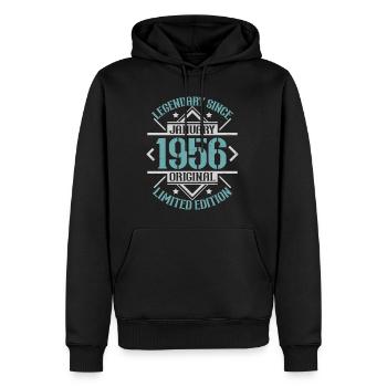 Legendär seit Januar 1956 limitierte Auflage - Männer Premium Bio Hoodie - Schwarz - Vorne - Nico (187cm)