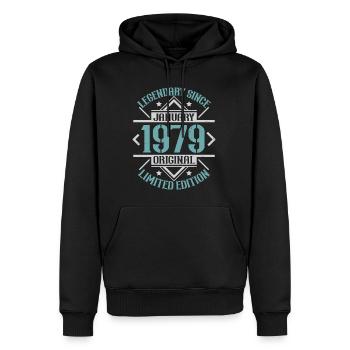 Legendär seit Januar 1979 limitierte Auflage - Männer Premium Bio Hoodie - Schwarz - Vorne - Nico (187cm)