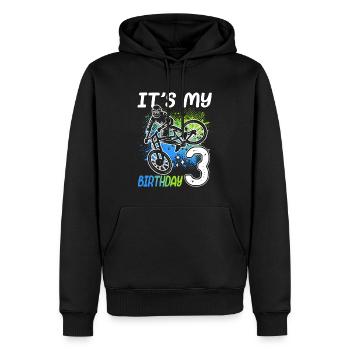 Vélo 3ème anniversaire VTT 3 ans - Sweat à capuche Premium bio Homme - noir - Devant - Nico (187cm)