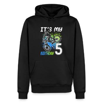 Vélo 5e anniversaire VTT 5 ans - Sweat à capuche Premium bio Homme - noir - Devant - Nico (187cm)