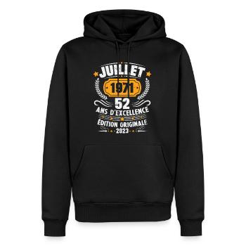Vintage 1971 Juillet Cadeau D'anniversaire 52 Ans - Sweat à capuche Premium bio Homme - noir - Devant - Nico (187cm)