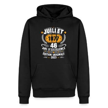 Vintage 1977 Juillet Cadeau D'anniversaire 46 Ans - Sweat à capuche Premium bio Homme - noir - Devant - Nico (187cm)