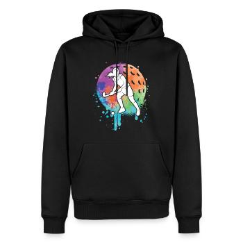Joueur de hockey, joueur de hockey sur gazon, fille de hockey - Sweat à capuche Premium bio Homme - noir - Devant - Nico (187cm)