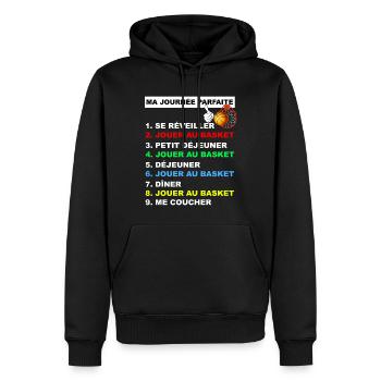 Basketball HommeJournée Parfaite Basket - Sweat à capuche Premium bio Homme - noir - Devant - Nico (187cm)