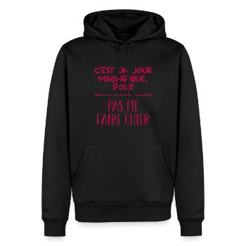 J'aime pas les gens - Sweat à capuche Premium bio Homme - noir - Devant - Nico (187cm)