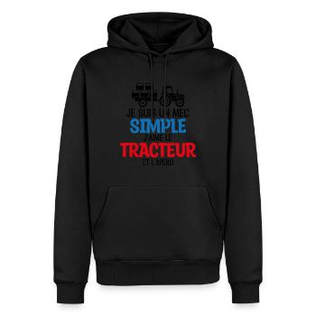Un mec simple, tracteur et apéro !! - Sweat à capuche Premium bio Homme - noir - Devant - Nico (187cm)