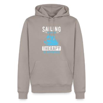 Naviguer parce que la thérapie coûte cher - Sweat à capuche Premium bio Homme - taupe - Devant - Nico (187cm)
