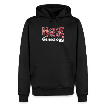 J’aime la généalogie Généalogie des filles - Sweat à capuche Premium bio Homme - noir - Devant - Nico (187cm)