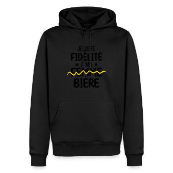 accro à la bière | cadeau pour un accro bières - Sweat à capuche Premium bio Homme - noir - Devant - Nico (187cm)