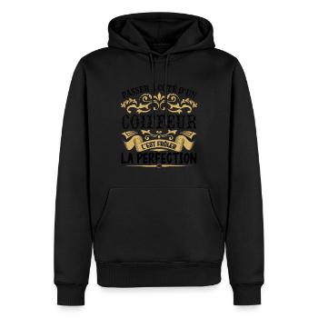 Coiffeur | le Meilleur cadeau Coiffeur - Sweat à capuche Premium bio Homme - noir - Devant - Nico (187cm)