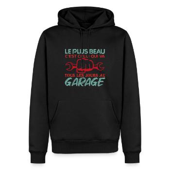 Mécanicien | lAutomobile Cadeau Auto Garage - Sweat à capuche Premium bio Homme - noir - Devant - Nico (187cm)