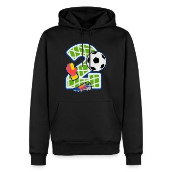 Football 2ème fête d’anniversaire numéro 2 - 2 ans - Sweat à capuche Premium bio Homme - noir - Devant - Nico (187cm)