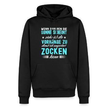 Wenn die Sonne schient, Vorhänge zu beim Zocken! - Männer Premium Bio Hoodie - Schwarz - Vorne - Nico (187cm)