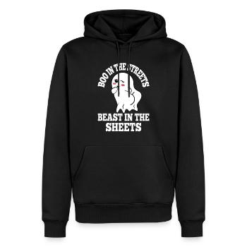 Boo Dans Les Rues Bête Dans Les Draps Ludique - Sweat à capuche Premium bio Homme - noir - Devant - Nico (187cm)