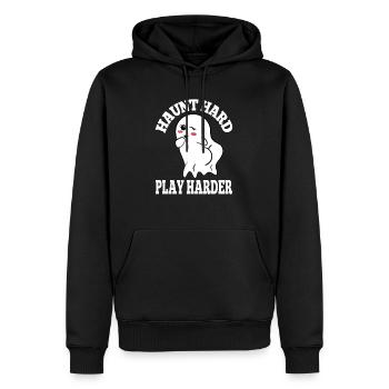 aunted Hard Play Harder Tee Spirited Fun Festive - Männer Premium Bio Hoodie - Schwarz - Vorne - Nico (187cm)
