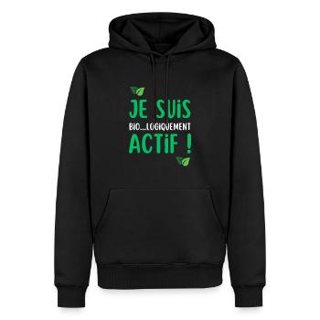 biologiquement actif cadeau homme humour - Sweat à capuche Premium bio Homme - noir - Devant - Nico (187cm)
