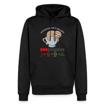 Faultier auf Kaffeetasse - Motivation wird geladen - Männer Premium Bio Hoodie - Schwarz - Vorne - Nico (187cm)
