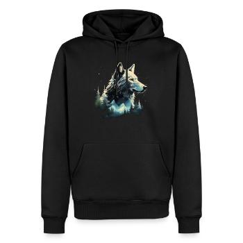 Wolf Berge Natur Geschenk - Männer Premium Bio Hoodie - Schwarz - Vorne - Nico (187cm)