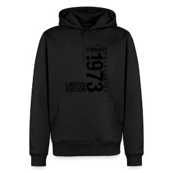 Anniversaire Février 1973 Février né en January - Sweat à capuche Premium bio Homme - noir - Devant - Nico (187cm)