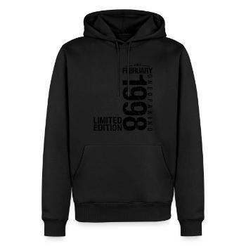 Anniversaire Février 1998 Février né en February - Sweat à capuche Premium bio Homme - noir - Devant - Nico (187cm)