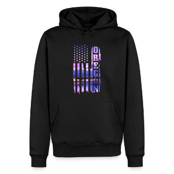 Oregon - Männer Premium Bio Hoodie - Schwarz - Vorne - Nico (187cm)