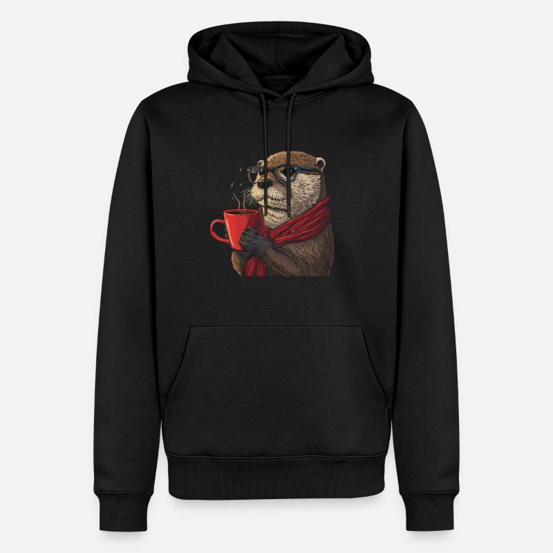 Otter Kaffee Lustig Geschenk - Männer Premium Bio Hoodie - Schwarz