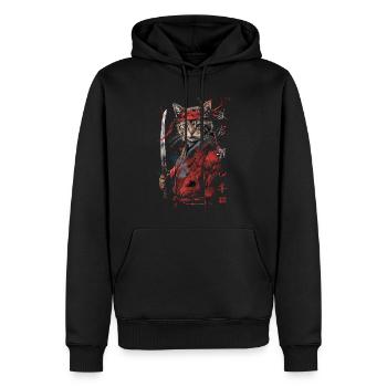 Katze Samurai Lustiges Geschenk - Männer Premium Bio Hoodie - Schwarz - Vorne - Nico (187cm)