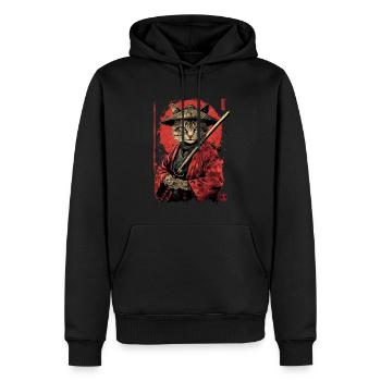 Katze Samurai Lustiges Geschenk - Männer Premium Bio Hoodie - Schwarz - Vorne - Nico (187cm)