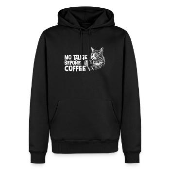 Chat café drôle cadeau - Sweat à capuche Premium bio Homme - noir - Devant - Nico (187cm)
