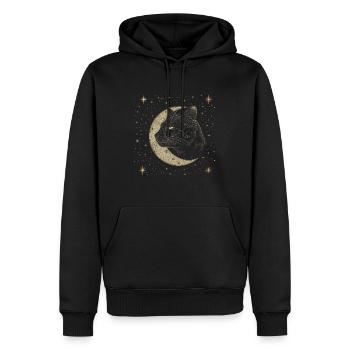 Schwarze Katze Mond - Männer Premium Bio Hoodie - Schwarz - Vorne - Nico (187cm)