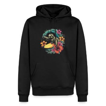 Surfer Faultier Geschenk Vintage Surfen - Männer Premium Bio Hoodie - Schwarz - Vorne - Nico (187cm)