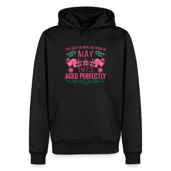 Mai 1973 anniversaire femme Mai 1973 anniversaire - Sweat à capuche Premium bio Homme - noir - Devant - Nico (187cm)