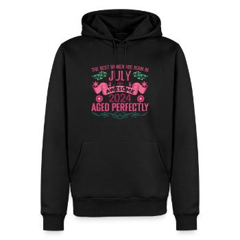 Juillet 2024 anniversaire femme Juillet 2024 - Sweat à capuche Premium bio Homme - noir - Devant - Nico (187cm)