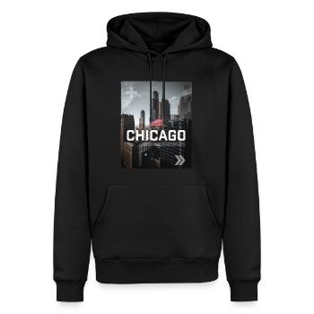 Chicago - Männer Premium Bio Hoodie - Schwarz - Vorne - Nico (187cm)