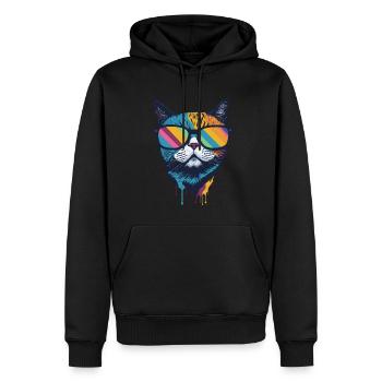 Stilvolle Regenbogen-Sonnenbrille Katze – Coole Katze - Männer Premium Bio Hoodie - Schwarz - Vorne - Nico (187cm)