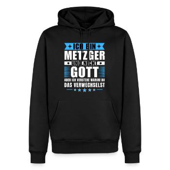 Ich bin Metzger und nicht Gott - Männer Premium Bio Hoodie - Schwarz - Vorne - Nico (187cm)