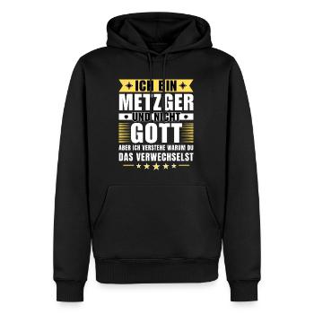 Ich bin Metzger und nicht Gott - Männer Premium Bio Hoodie - Schwarz - Vorne - Nico (187cm)