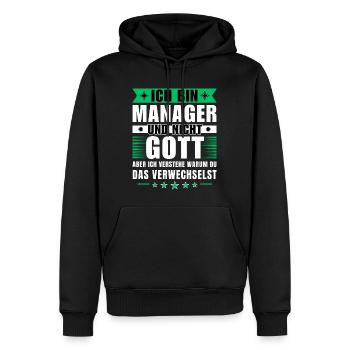 Ich bin Manager und nicht Gott - Männer Premium Bio Hoodie - Schwarz - Vorne - Nico (187cm)