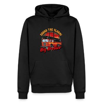 Attention je serai bientôt grand frère - pompier - Sweat à capuche Premium bio Homme - noir - Devant - Nico (187cm)