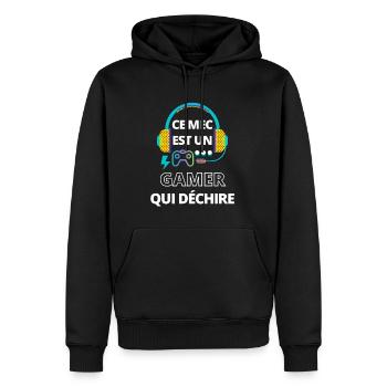 Ce mec est un gamer qui déchire - Sweat à capuche Premium bio Homme - noir - Devant - Nico (187cm)