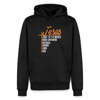 Jésus Lumière du Monde - Jésus-Christ - Sweat à capuche Premium bio Homme - noir - Devant - Nico (187cm)