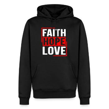 Faith Hope Love - Glaube Hoffnung Liebe - Männer Premium Bio Hoodie - Schwarz - Vorne - Nico (187cm)