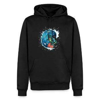 T-Rex adore surfer sur les vagues de la mer des dinosaures - Sweat à capuche Premium bio Homme - noir - Devant - Nico (187cm)