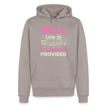 WILL LUNCH BE PROVIDED DOG - Men’s Premium Organic Hoodie - taupe - Front - Nico (187cm)