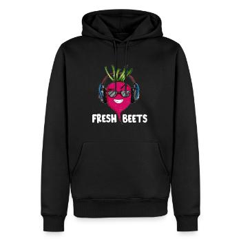 Beetroot vegetables with headphones and sunglasses - Men’s Premium Organic Hoodie - black - Front - Nico (187cm)
