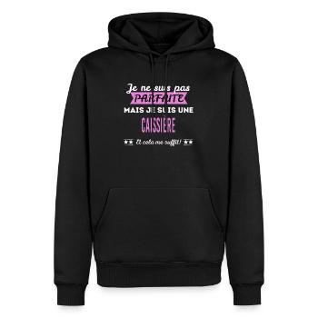 Je ne suis pas parfaite caissière - Sweat à capuche Premium bio Homme - noir - Devant - Nico (187cm)