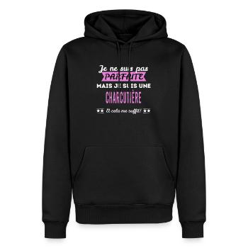 Je ne suis pas parfaite charcutière - Sweat à capuche Premium bio Homme - noir - Devant - Nico (187cm)