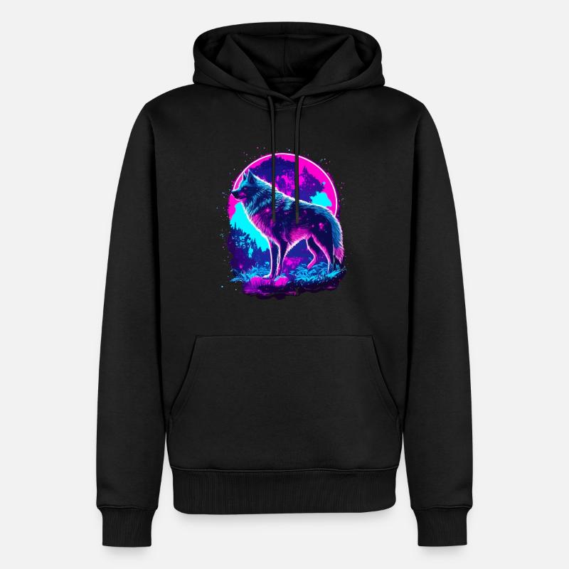 Wolfs Kunst Psychedelic Neon Synthwave - Männer Premium Bio Hoodie - Schwarz